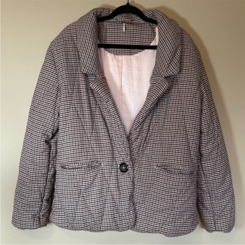 Free People Womens Tawny Plaid Puffer Jacket Houndstooth Quilted Blazer Medium - Picture 4 of 7
